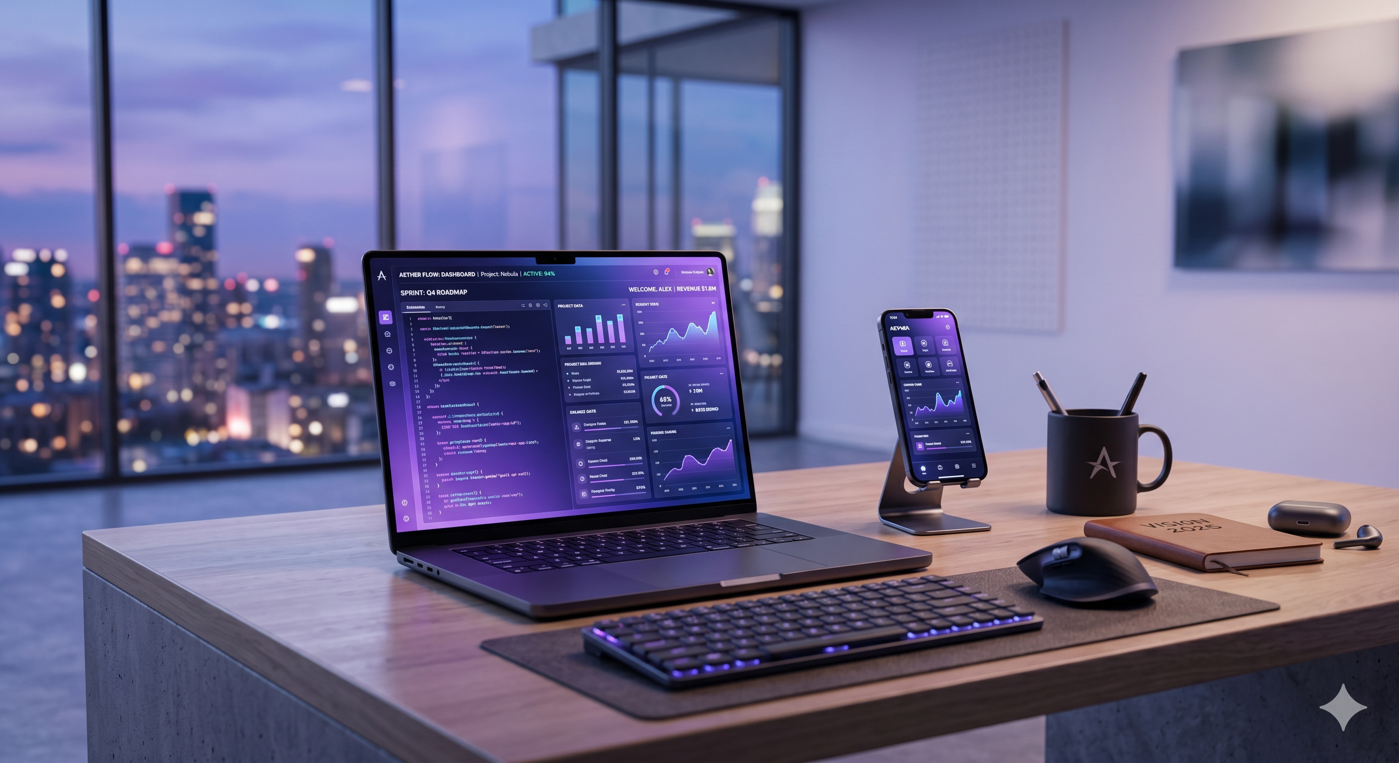Dashboard em notebook moderno